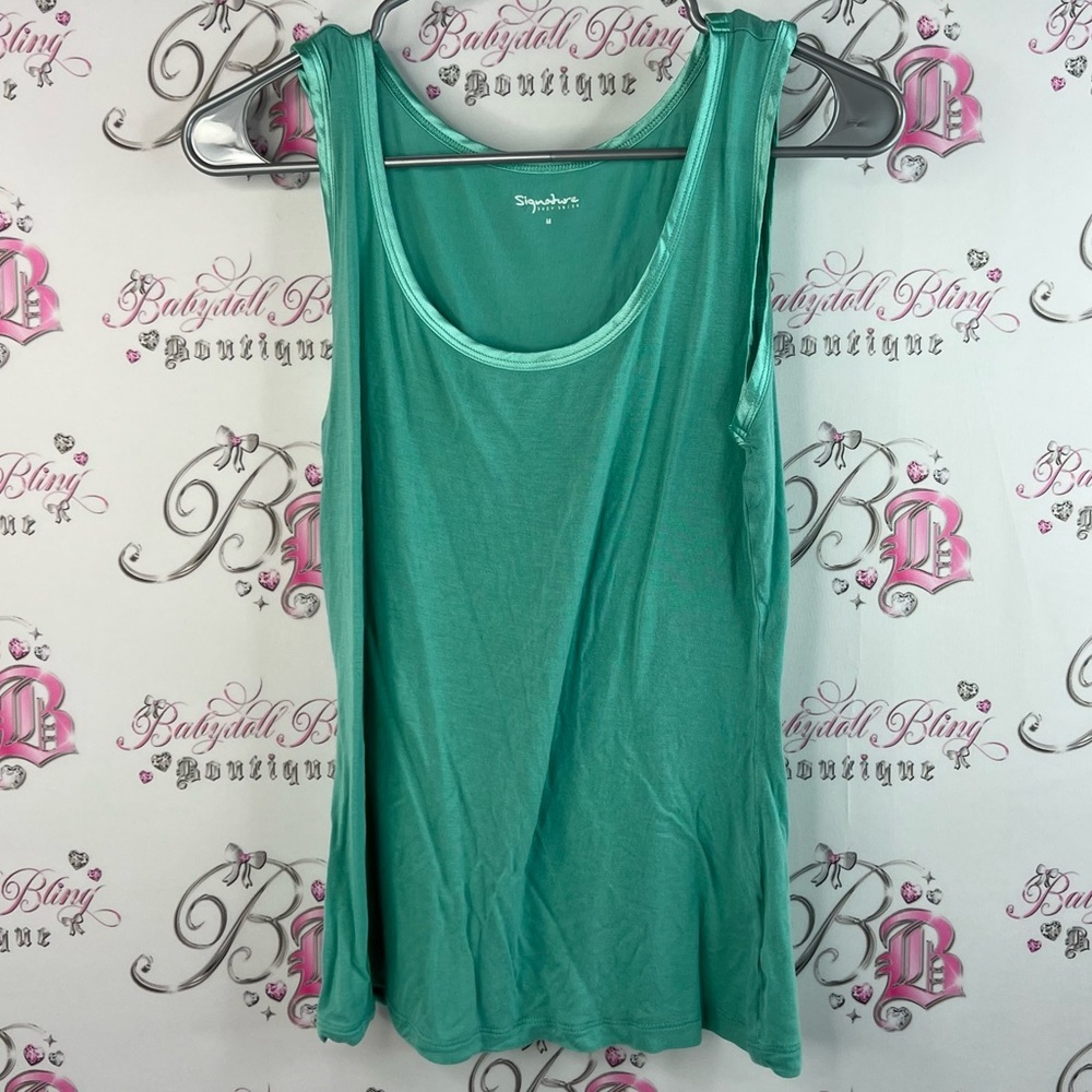 Suzy Shier tank top shiny shimmer trim detail green blue Teal Tank Top